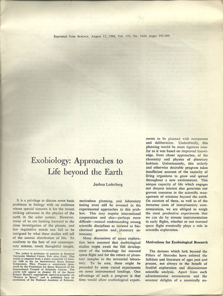 12 offprints from Nobel Prize winner Joshua Lederberg