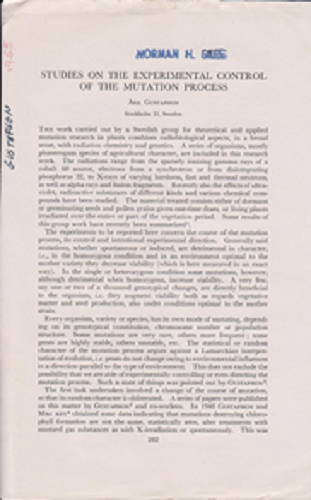 Studies on the Experimental Control of the Mutation Process