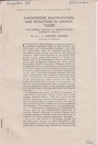 Chromosome Multiplication and Reduction in Somatic Tissues: Their Possible Relation to Differentiation, 'Reversion' and Sex