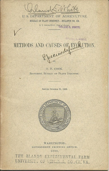 8 pamphlets by O. F. Cook on evolution, botany, Agronomy