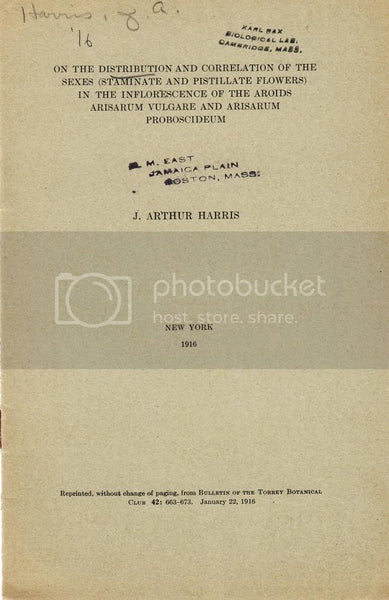 On The Distribution And Correlation Of The Sexes (Staminate And Pistillate Flowers) In The Inflorescence Of The Aroids Arisarum Vulgare And Arisarum Proboscideum  by Harris, Arthur