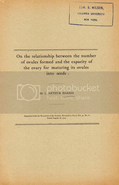 On the relationship between the number of ovules formed and the capacity of the ovary for maturing its ovules into seeds  by Harris, Arthur