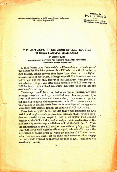 The Mechanism of Diffusion of Electrolytes Through Animal Membranes