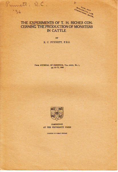 The Experiments of T.H. Riches Concerning the Production of Monsters in Cattle