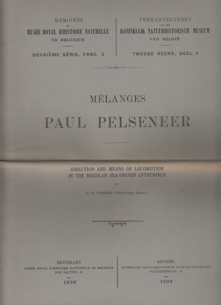 Melanges Paul Pelseneer: Direction and Means of Locomotion in the Regular Sea-Urchin Lytechinus