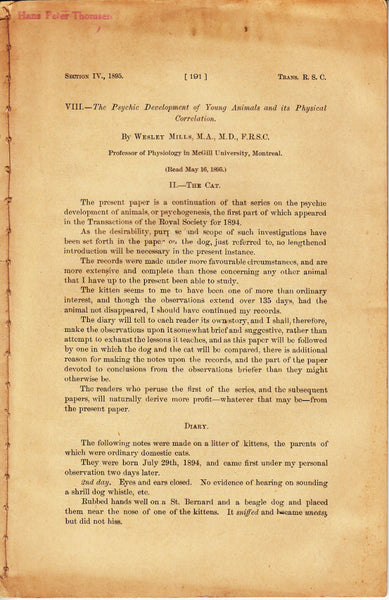 VIII. The Psychic Development of Young Animals and its Physical Correlation