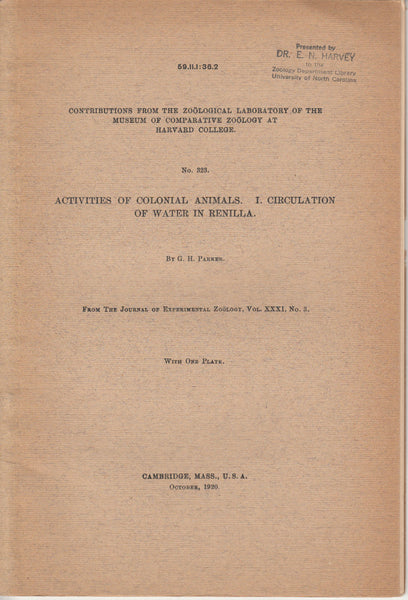 Activities of Colonial Animals I. Circulation of Water in Renilla