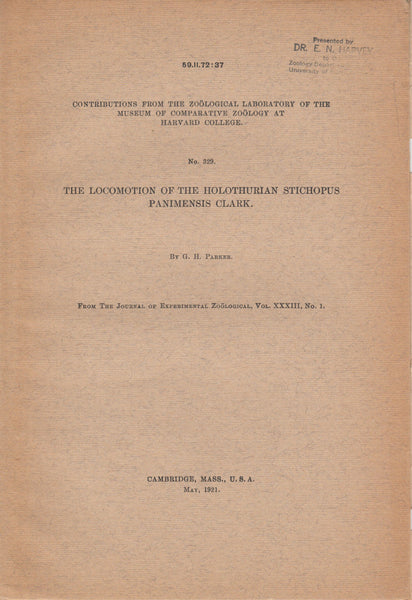 The Locomotion of the Holothurian Stichopus Panimensis Clark