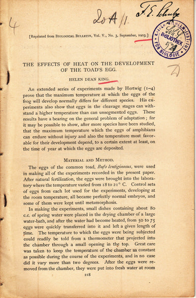The Effects of Heat on the Development of the Toad's Egg