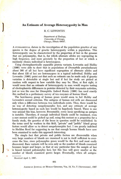 An Estimate of Average Heterozygosity in Man