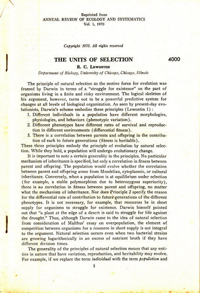 The Units of Selection