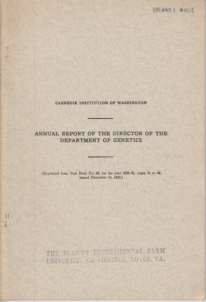 Annual Report of the Director of the Department of Genetics, 1933