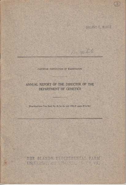 Annual Report of the Director of the Department of Genetics, 1927