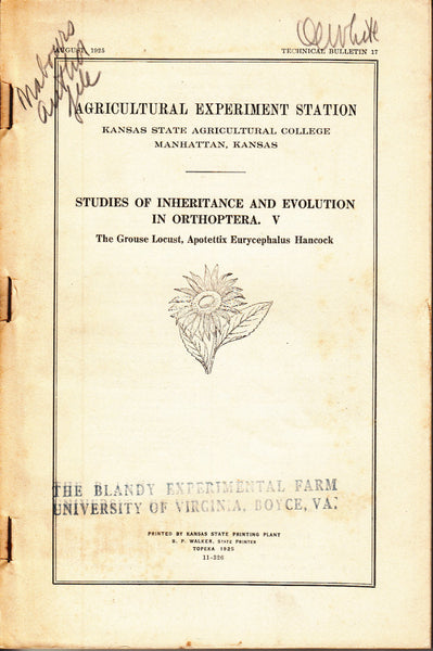 Studies of Inheritance and Evolution in Orthoptera. V.