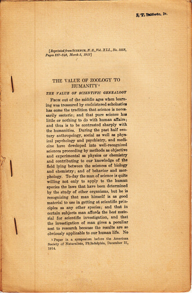 The Value of Zoology to Humanity